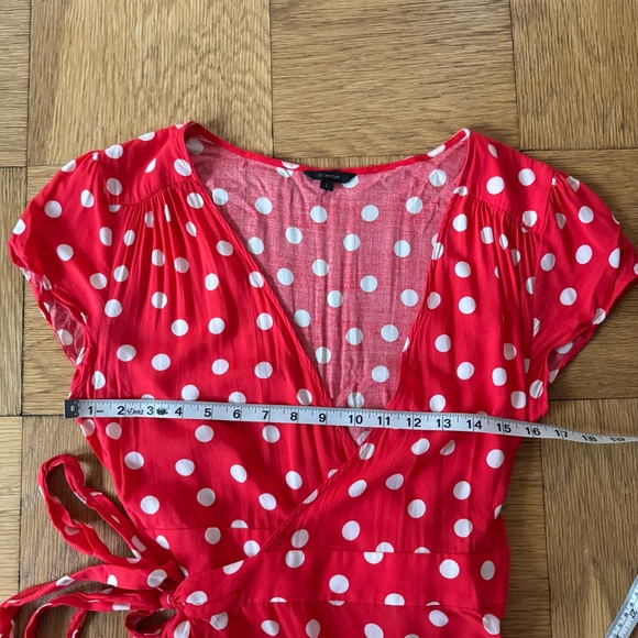 Floryday Large Maxi Wrap Dress Red White Polkadot Flowy Picnic Photoshoot - Picture 4 of 5